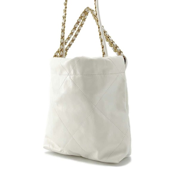 Chanel 22 Calfskin Mini Bag White Shoulder Matelasse 2way - Picture 1 of 8
